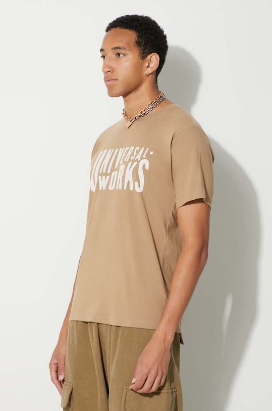 Бавовняна футболка Universal Works Mystery Train Print Tee бежевий 29182