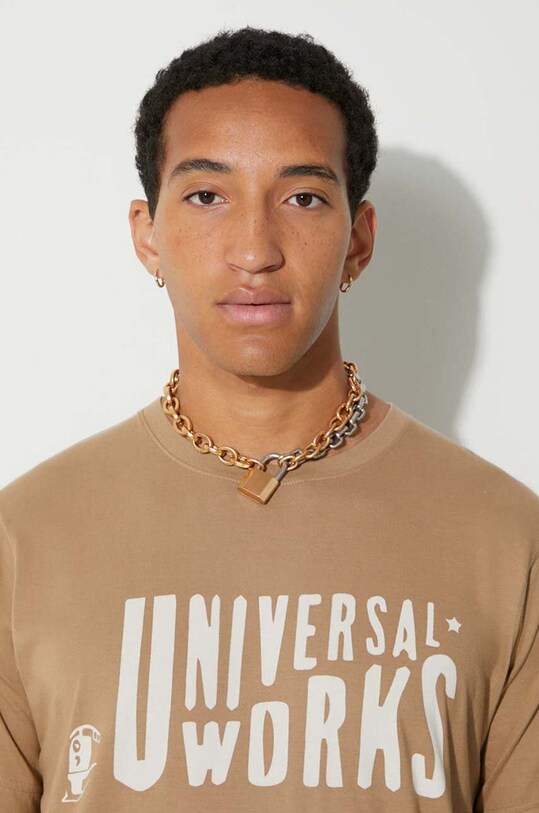 Бавовняна футболка Universal Works Mystery Train Print Tee 29182 бежевий