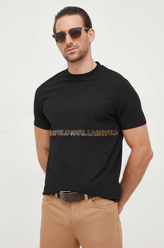 Karl Lagerfeld t-shirt z elastanem czarny 532221.755058