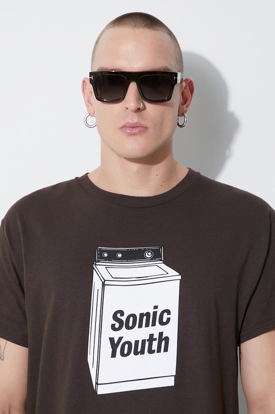 PLEASURES cotton t-shirt Techpack P23SY020 brown