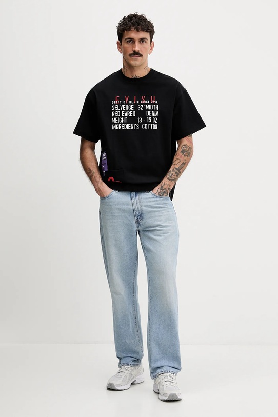 Βαμβακερό μπλουζάκι Evisu Slogan and Poster Print 2EAHTM3TS8056LFCT μαύρο AW23
