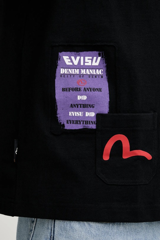 Evisu t-shirt bawełniany Slogan and Poster Print 2EAHTM3TS8056LFCT czarny