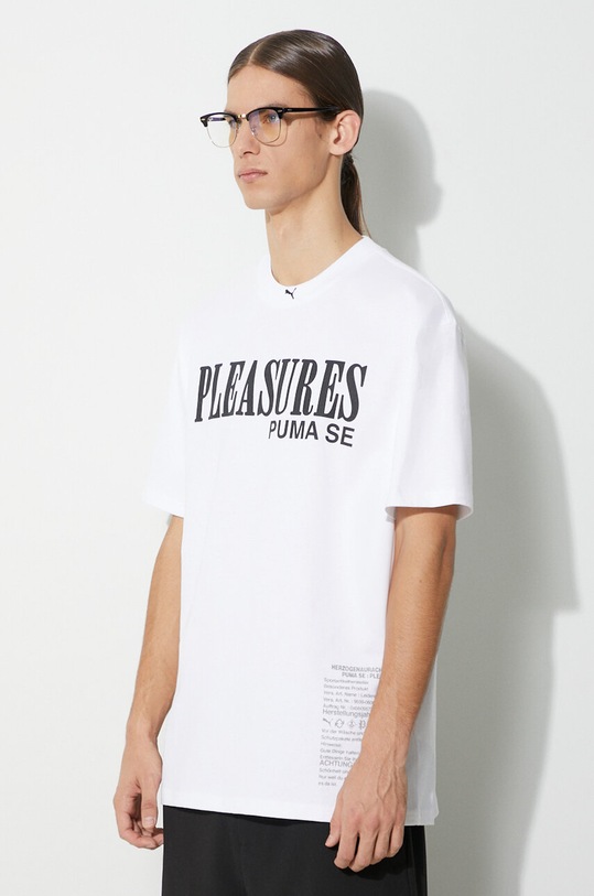 Bavlnené tričko Puma PUMA x PLEASURES Typo Tee biela 620878
