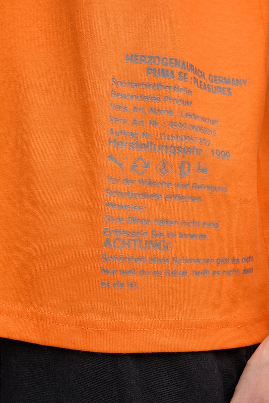 Βαμβακερό μπλουζάκι Puma PUMA x PLEASURES Typo Tee 620878 πορτοκαλί