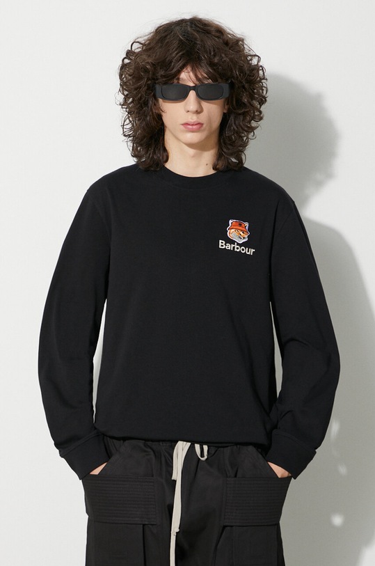 Barbour cotton longsleeve top Barbour x Maison Kitsune Fox Head L/S Tee relaxed black MTS1228