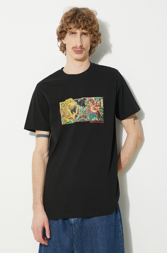 Bavlněné tričko Maharishi Tiger Vs. Samurai T-Shirt potisk černá 1079.BLACK