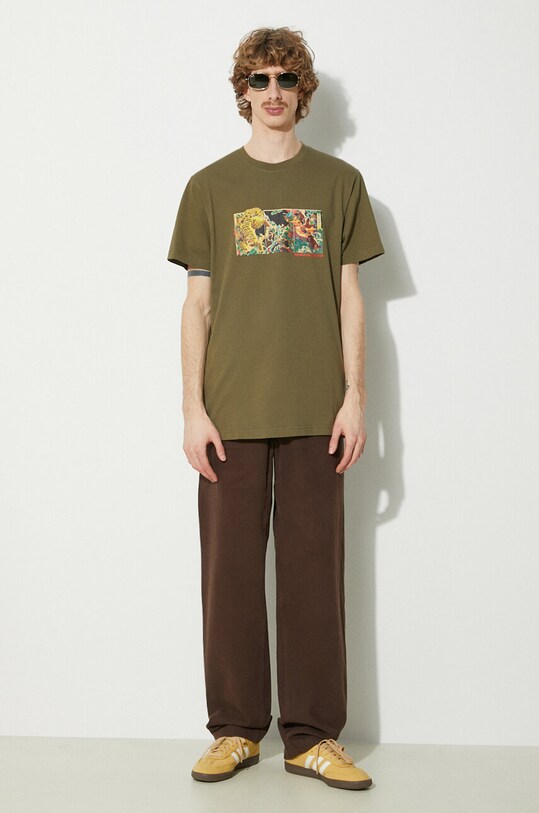 Maharishi tricou din bumbac Tiger Vs. Samurai T-Shirt 1079.OLIVE verde AW23