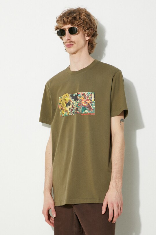 Maharishi tricou din bumbac Tiger Vs. Samurai T-Shirt verde 1079.OLIVE