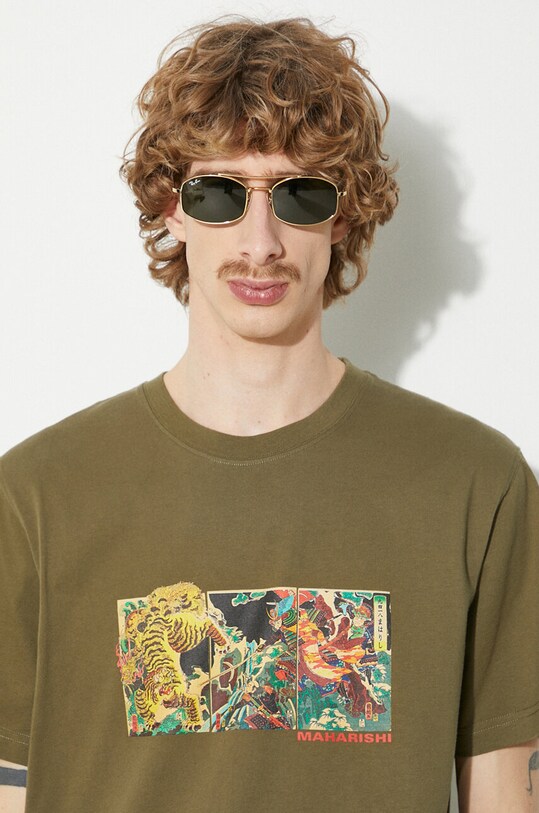 Maharishi tricou din bumbac Tiger Vs. Samurai T-Shirt 1079.OLIVE verde