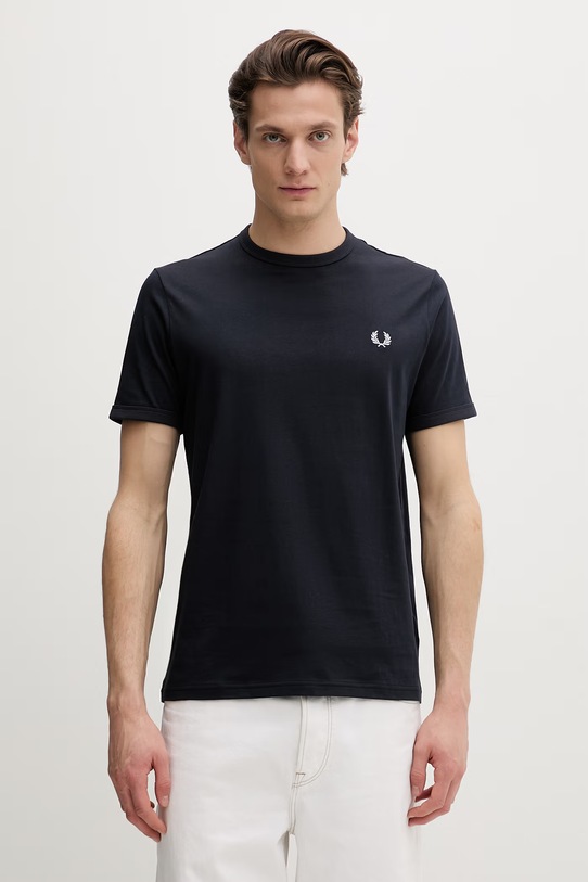 Βαμβακερό μπλουζάκι Fred Perry κανονικό σκούρο μπλε M3519.608