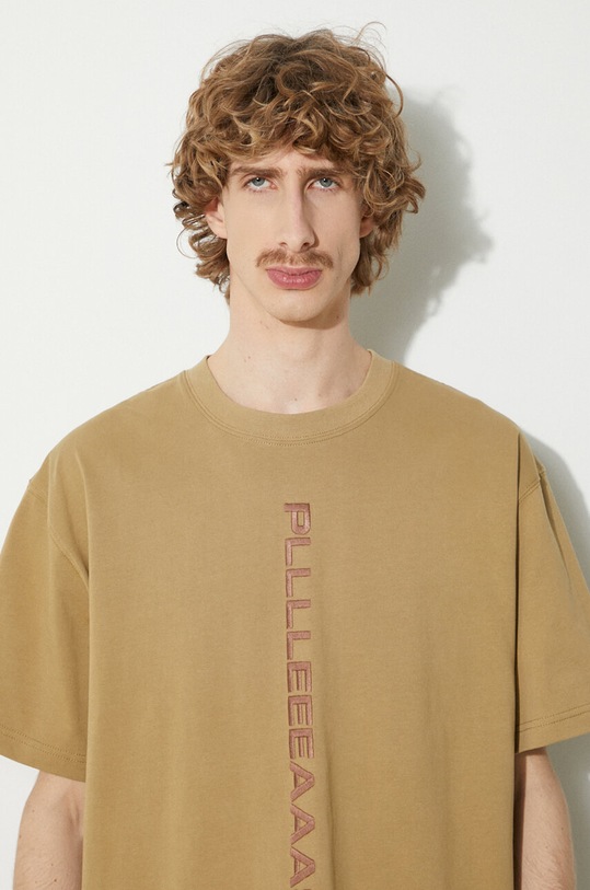 PLEASURES t-shirt bawełniany Drag Heavyweight Shirt P23W034.BEIGE beżowy
