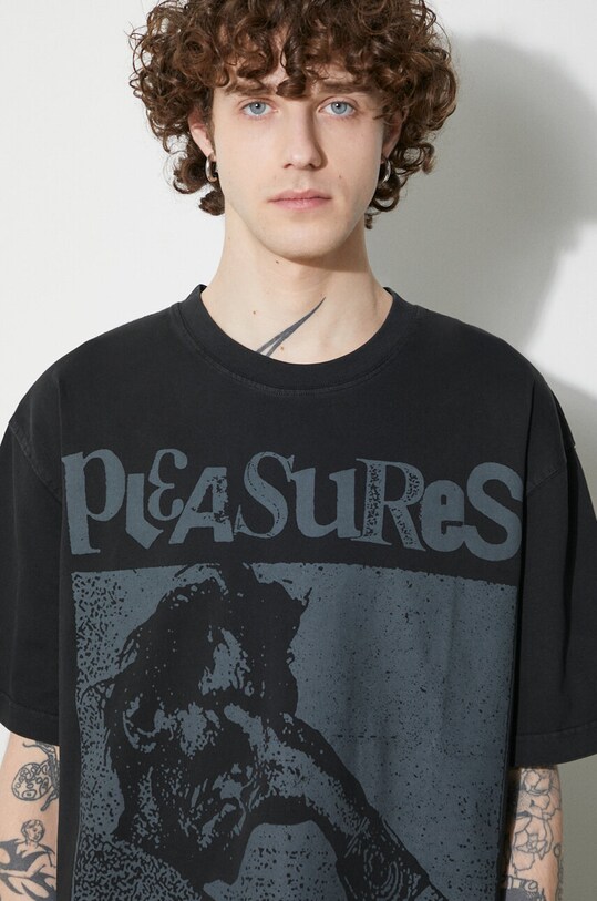 PLEASURES cotton t-shirt Gouge Heavyweight Shirt P23W039.BLACK black