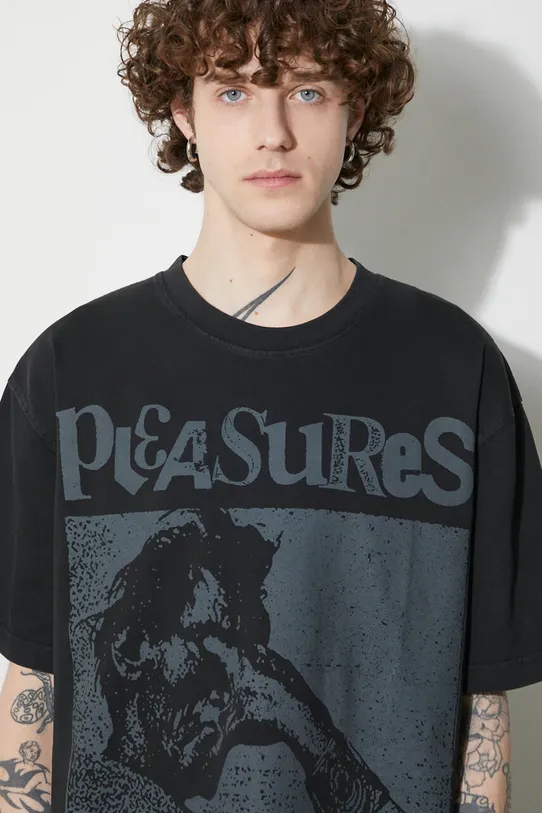 PLEASURES cotton t-shirt Gouge Heavyweight Shirt P23W039.BLACK black