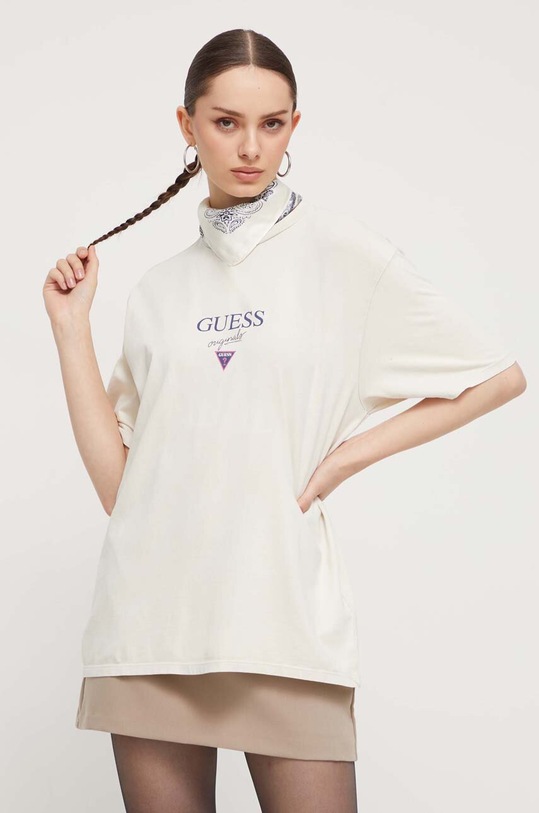 Βαμβακερό μπλουζάκι Guess Originals M3BI89K9XF1 μπεζ