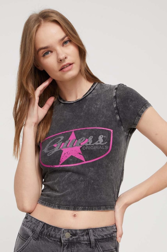 Guess Originals t-shirt elasztánnal fekete W3BI50KA0Q1