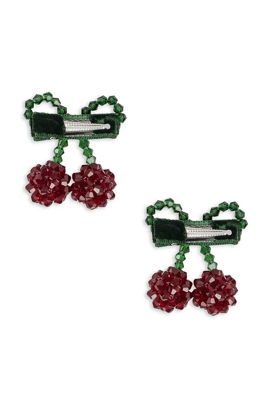 Dziewczynka Konges Sløjd gumki do włosów 2 PACK CHERRY BOW HAIR CLIPS 2-pack KS101850 zielony