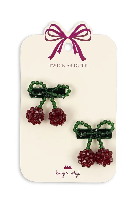 Konges Sløjd gumki do włosów 2 PACK CHERRY BOW HAIR CLIPS 2-pack zielony KS101850
