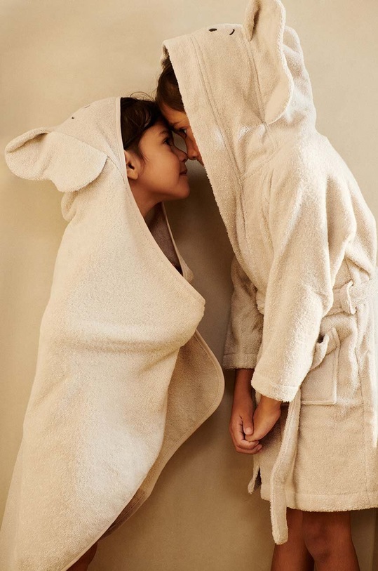 Liewood prosop din bumbac pentru bebeluși Albert Elephant Hooded towel bej LW19623