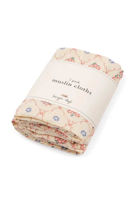 Konges Sløjd pieluszka niemowlęca 3 PACK MUSLIN CLOTH GOTS 3-pack Produkt niemowlęcy beżowy KS101875