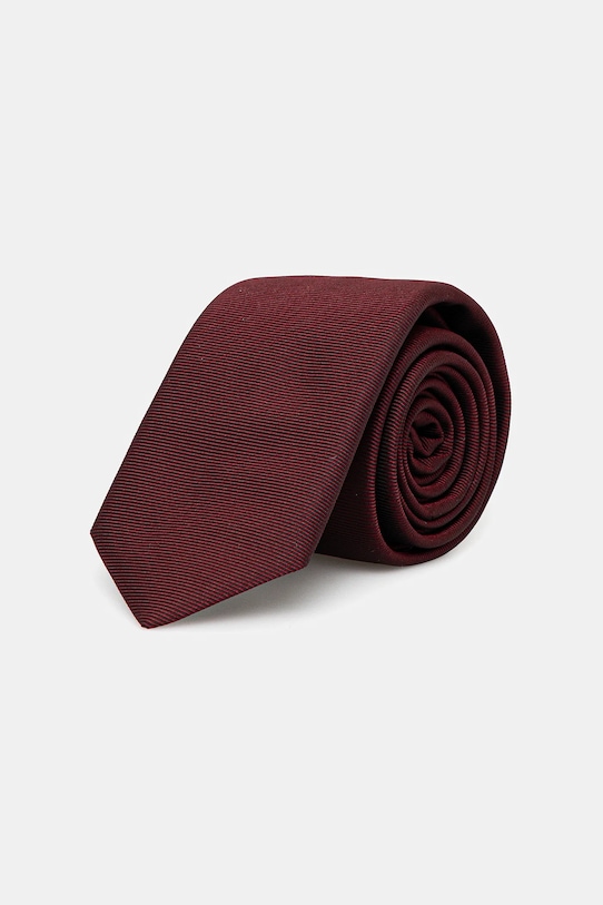 Kravata s hedvábím HUGO hladký burgundské 50520644