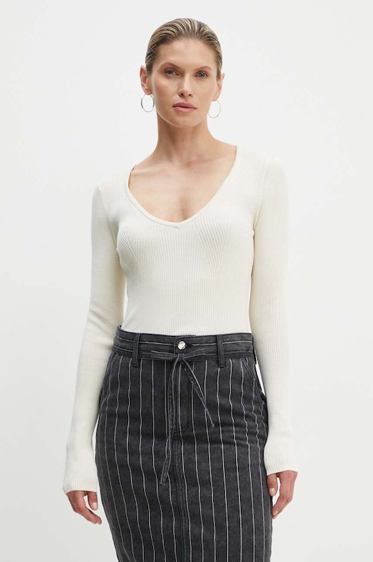 Svetr z hedvábné směsi Herskind Nova V výstřih béžová 5266106