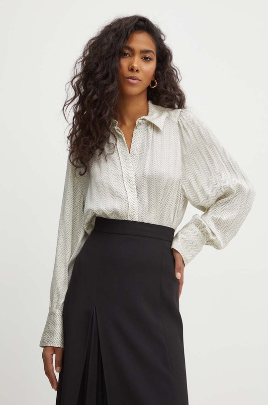 BOSS koszula z domieszką jedwabiu wzorzyste beżowy 50521705