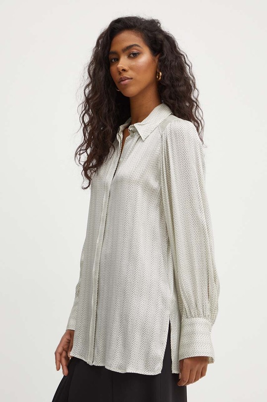 BOSS koszula z domieszką jedwabiu beżowy 50521705