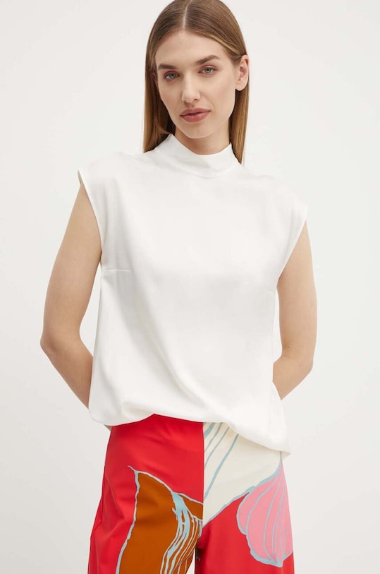 Hedvábná halenka BOSS hladký béžová 50522587