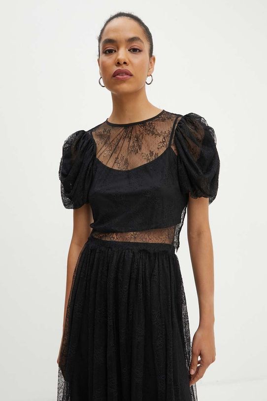 Rotate bluza Lace Puff Sleeve Top negru 112727100