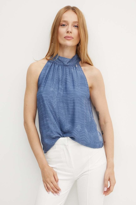 Liu Jo bluzka z domieszką jedwabiu regular niebieski WF4492.T2664