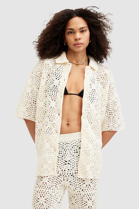 Хлопковая рубашка AllSaints MILLY TOP W031KA бежевый