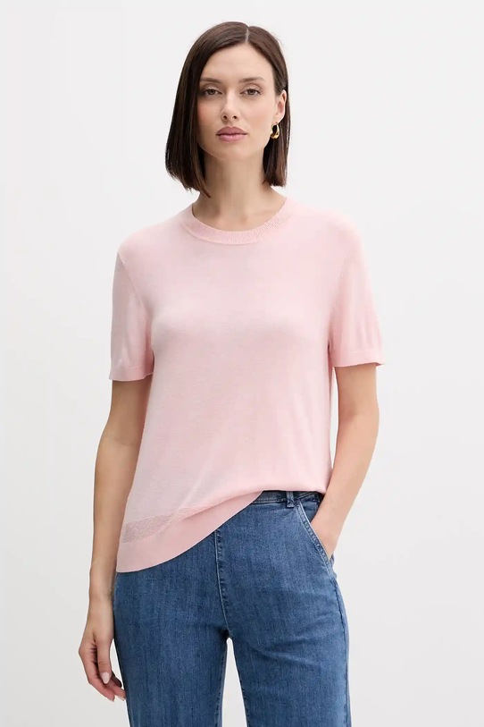 United Colors of Benetton tricou cu mânecă lungă melanj roz 1ZRED10BK