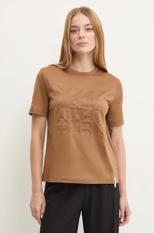 Bavlněné tričko Max Mara Leisure nášivka hnědá 2426946038600