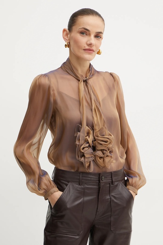 Luisa Spagnoli maglietta in seta LOL semplice marrone 541492