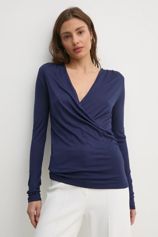 United Colors of Benetton bluză din cașmir uni bleumarin 3R0KD401J