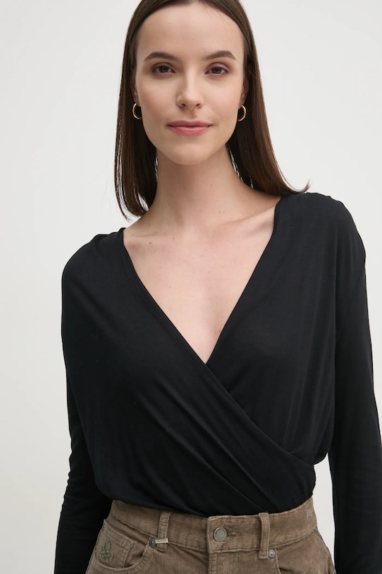 United Colors of Benetton bluzka z domieszką kaszmiru regular czarny 3R0KD401J