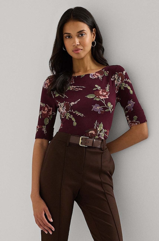 Бавовняна блузка Lauren Ralph Lauren візерунок бордо 200951317
