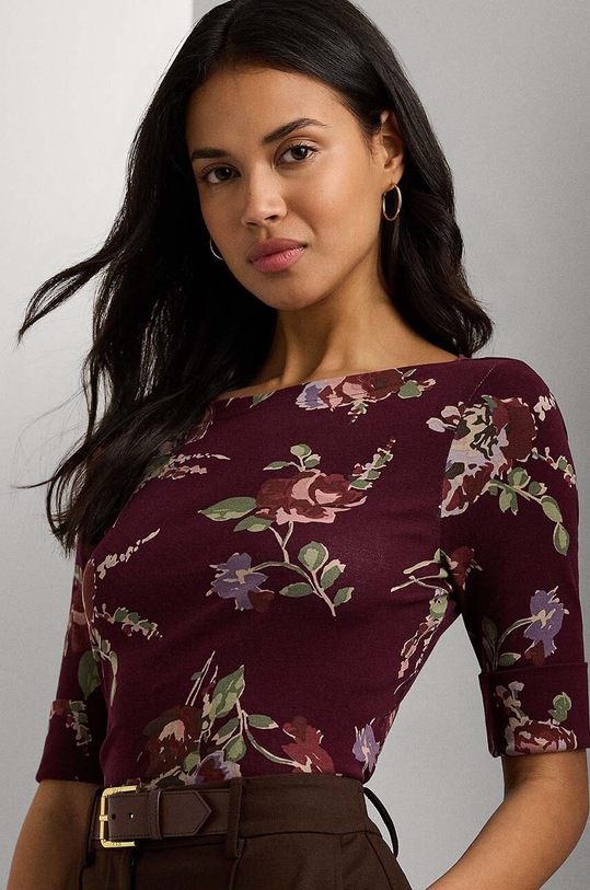Бавовняна блузка Lauren Ralph Lauren бордо 200951317