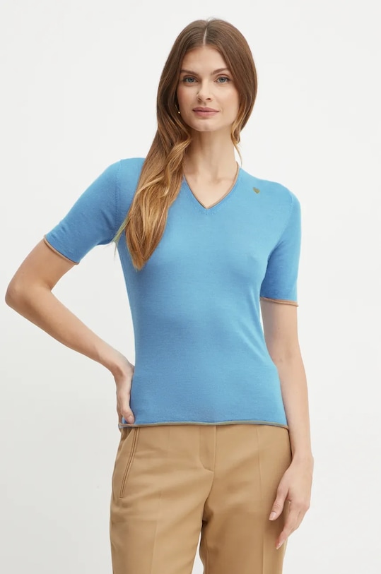 Vlněný svetr MAX&Co. V výstřih modrá 2426366033200