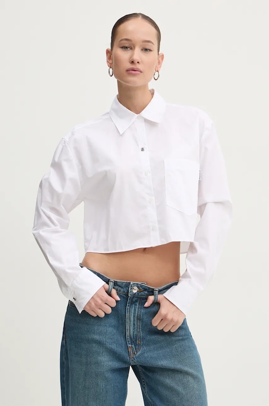 Bavlněná košile HUGO dlouhý bílá 50523420