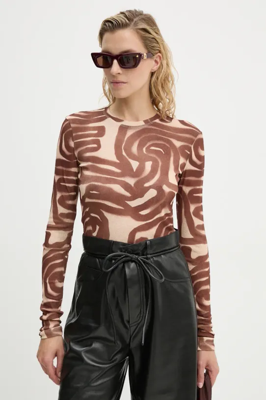 Majica dugih rukava Nanushka LYMEE Planet friendly smeđa NW24PFTP15215