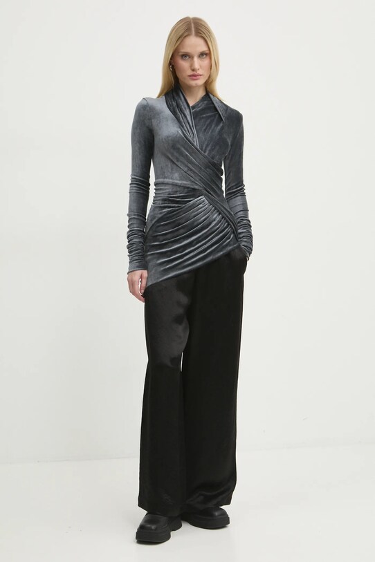 Βελούδινη μπλούζα Rick Owens Lilies LI02D5203VST γκρί AW24