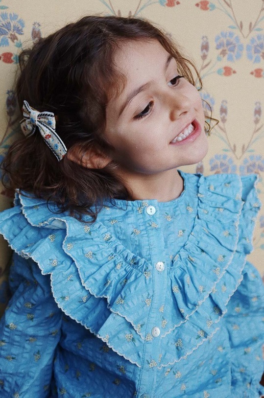 Παιδική βαμβακερή μπλούζα Konges Sløjd KIM FRILL BLOUSE GOTS casual μπλε KS101546