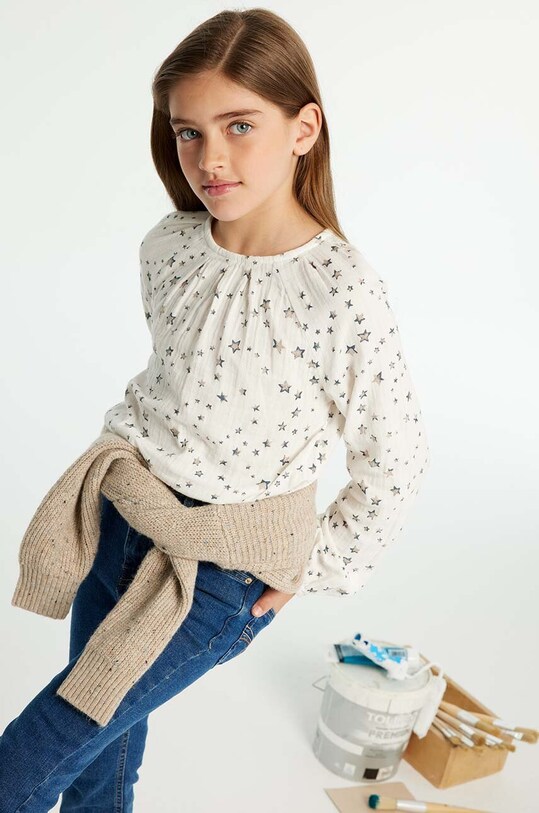 Детская хлопковая блузка Mayoral бежевый 7191.8D.Junior.9BYH