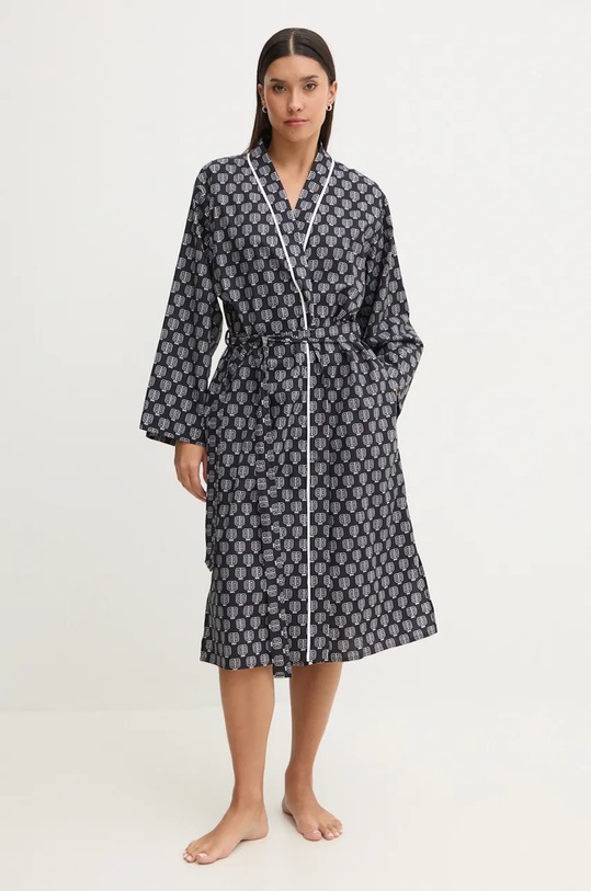 Dkny szlafrok bawełniany wzorzyste czarny YI10024