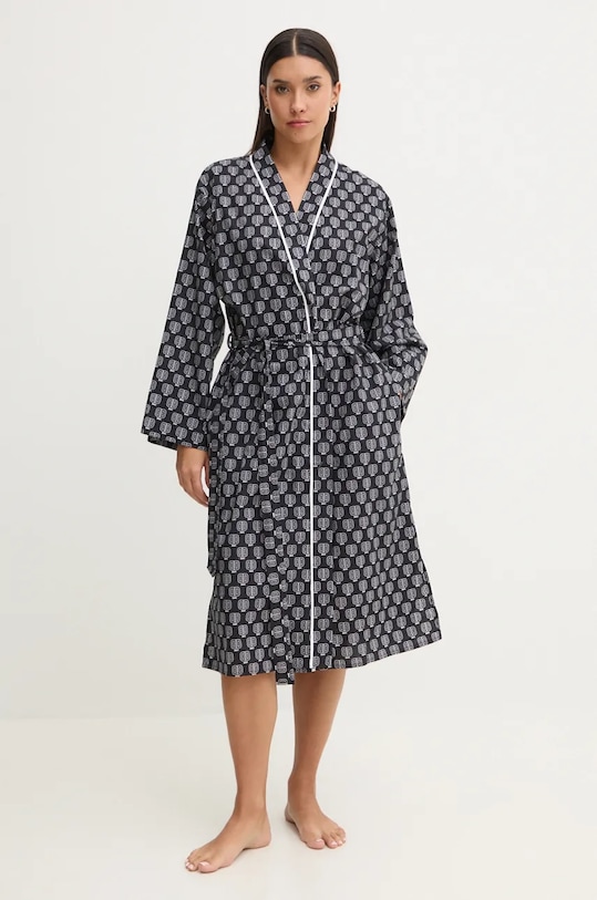 Dkny szlafrok bawełniany wzorzyste czarny YI10024