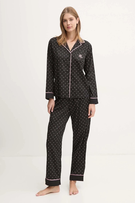 Lauren Ralph Lauren piżama tkanina czarny ILN92392