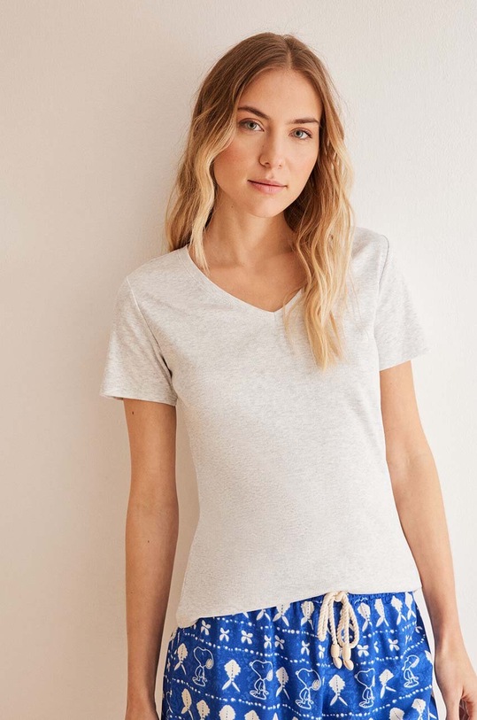 Bavlnené pyžamové tričko women'secret MIX AND MATCH SEASIDES melanž sivá 3277317