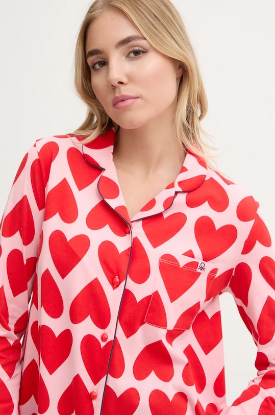 United Colors of Benetton cămașă de pijama din bumbac 3MR73M05V roz NC24