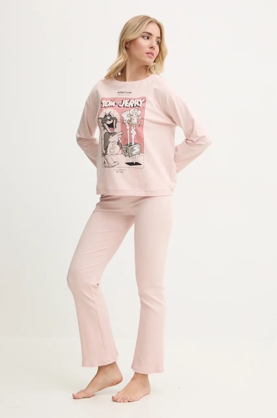 Πιτζάμα United Colors of Benetton x TOM&JERRY πλεκτό ύφασμα ροζ 3DKE3P03B